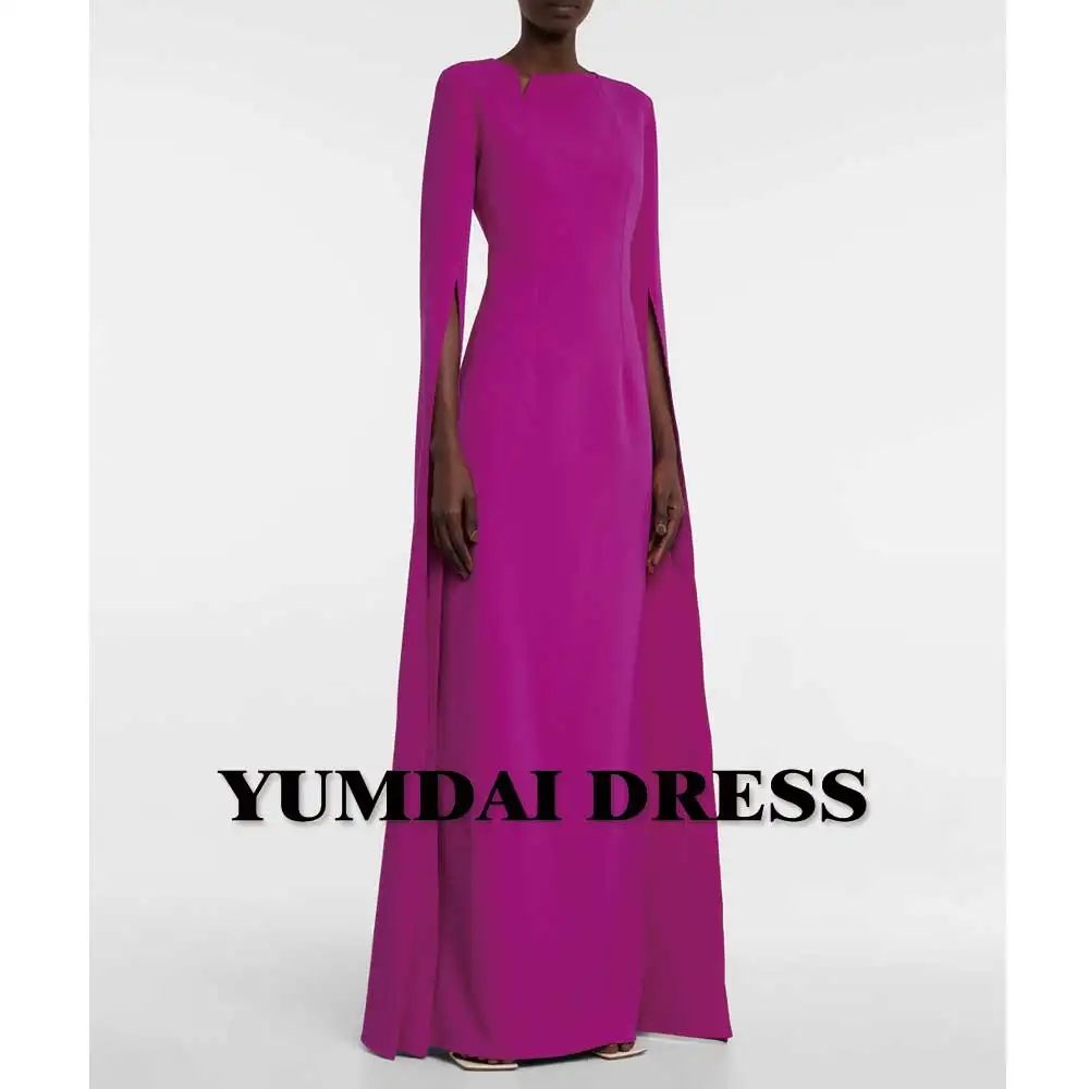 YUMDI Purple Crepe Long Sleeve Shawl Evening Dress Special Occasion Formal Gown Wedding Party Dress Luxury Evening Dress 2023