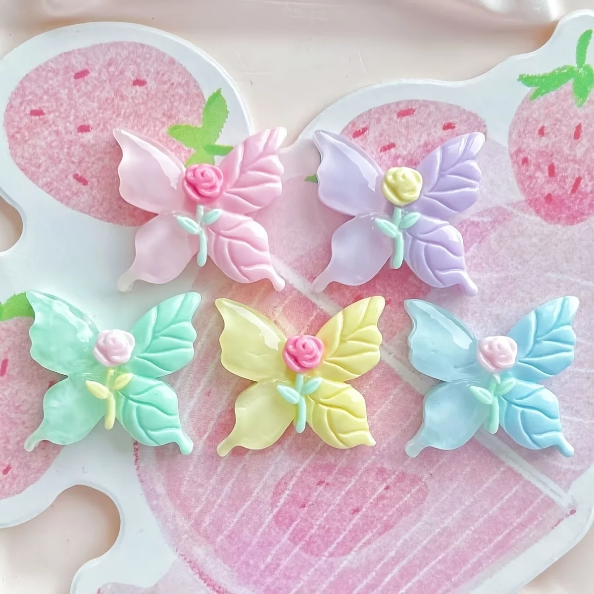 8pcs Rose and Butterfly Ornament Accessories, Resin Handmade DIY Decoration Parts, Mixed Shipment, May Include Duplicates