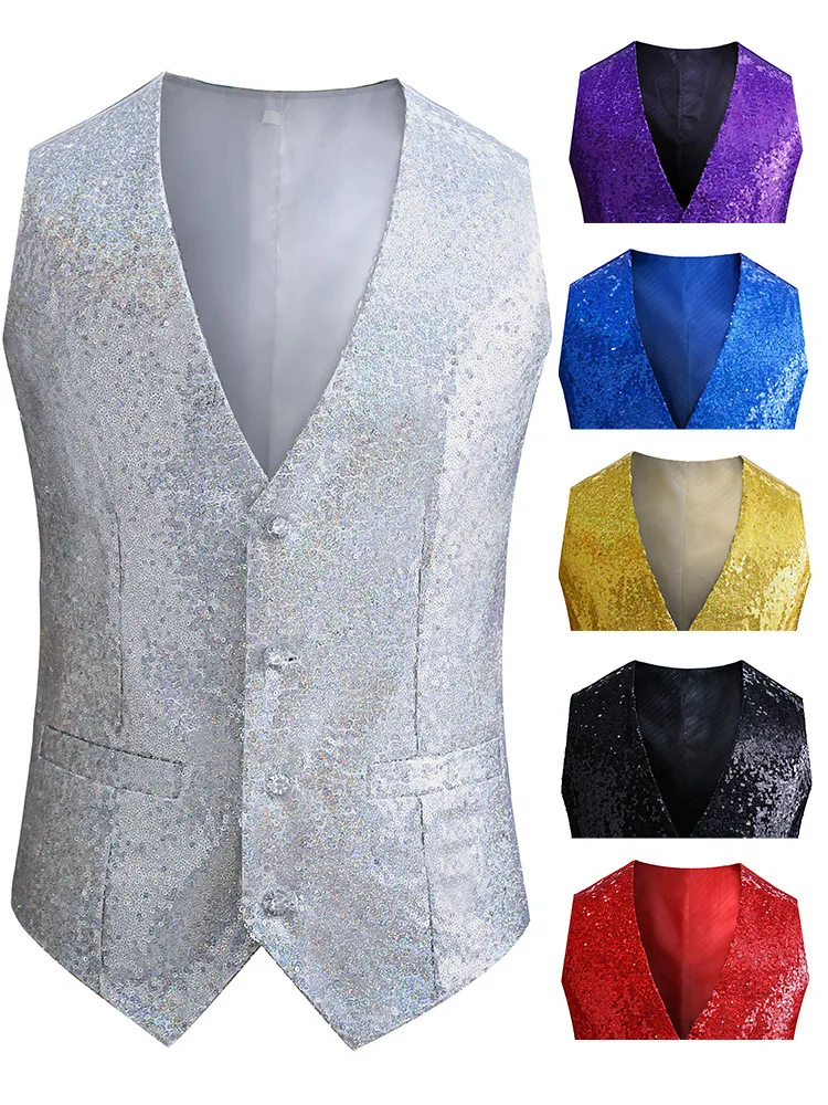 Mens Sequined Vest Casual Vest Tank Top Suit Men\'s A Shirt