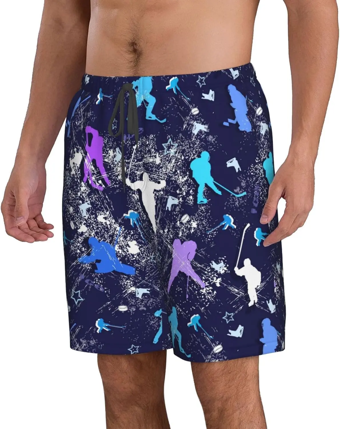 Breast Cancer Awareness Ribbon Floral Men's Hawaiian Beach Shorts Quick Dry Swim Trunks Elastic Swimwear with Pockets