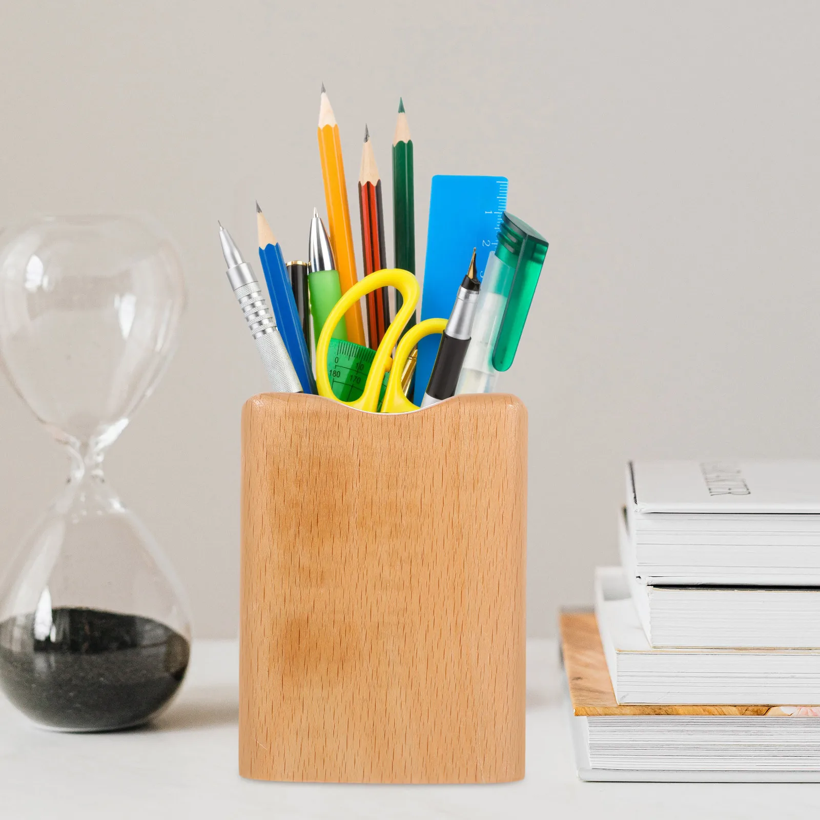 Wooden Pen Holder Large Capacity Desk Organizer For Pens Pencils Markers Makeup Brushes Stationery Storage Container