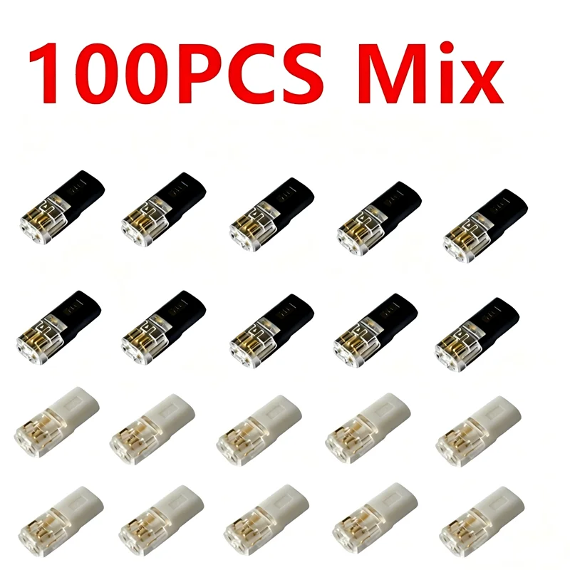 100Pcs/box D2 Plug Wire Connector White+Black 2 Pin Way Cable Plug Car Electric Wire Snap Connectors Strip Terminal