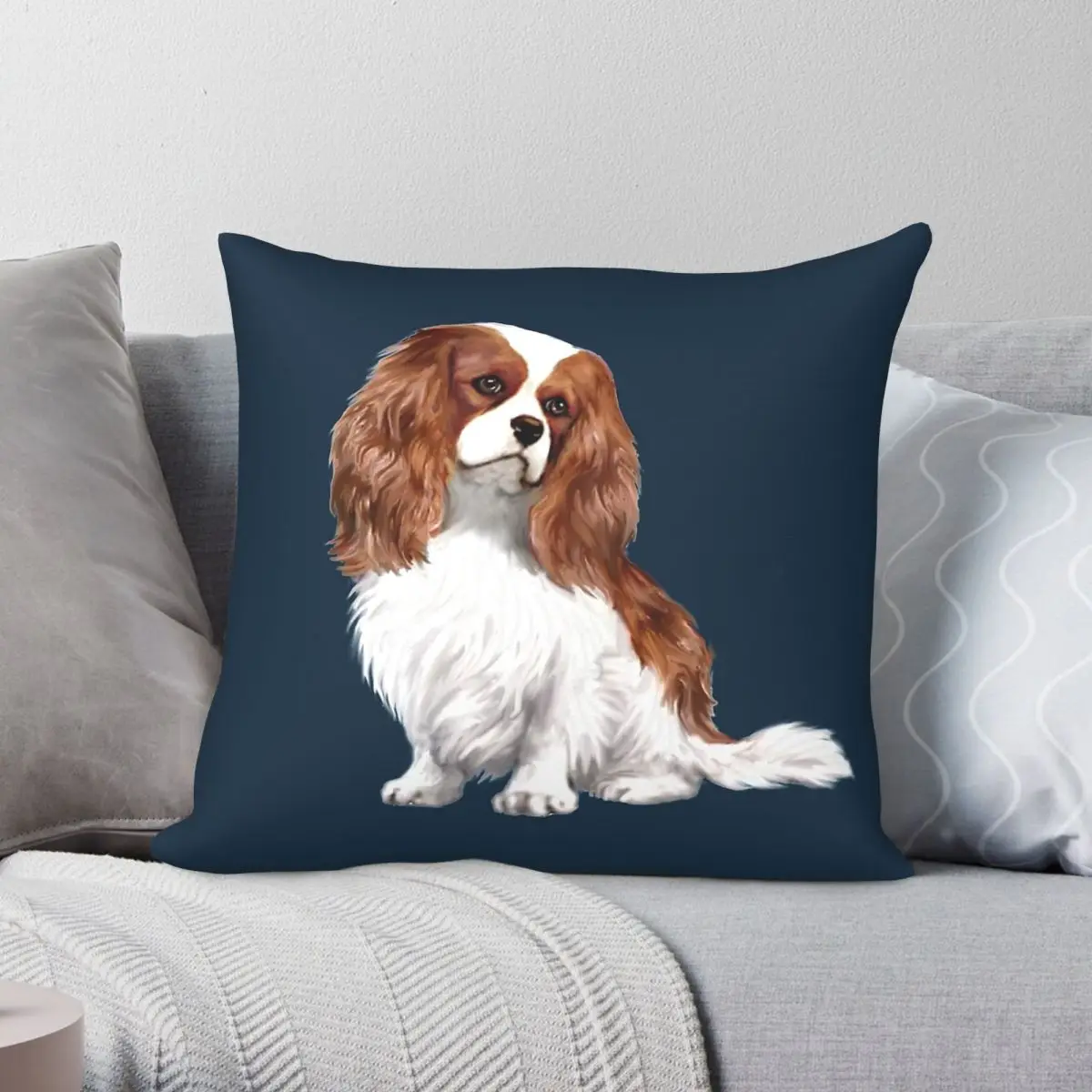 Cavalier King Charles Spaniel Blenheim Square Pillowcase Polyester Linen Velvet Pattern Decor Pillow Sofa Seater Cushion Cover