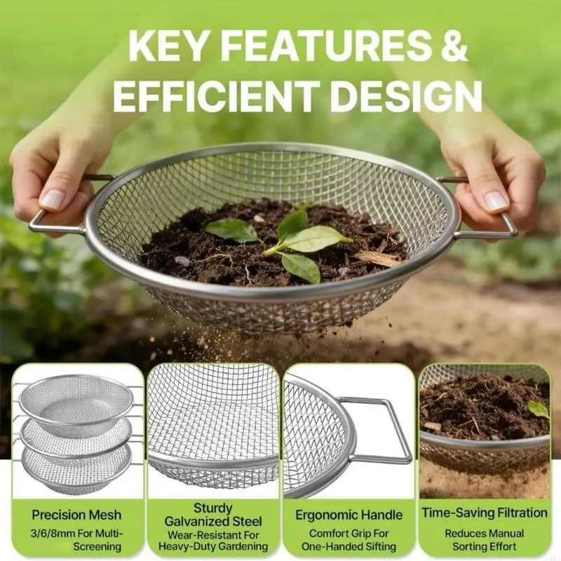  Soil Strainer Set for Garden Soil Use, Compost, and Starter Mix
