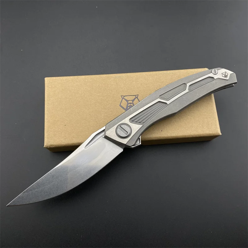 

High Quality EDC Folding Pocket Knife D2 Blade Titanium Alloy Grey Handle Slim Hiking Survival Outdoor Wilderness Hand Knives