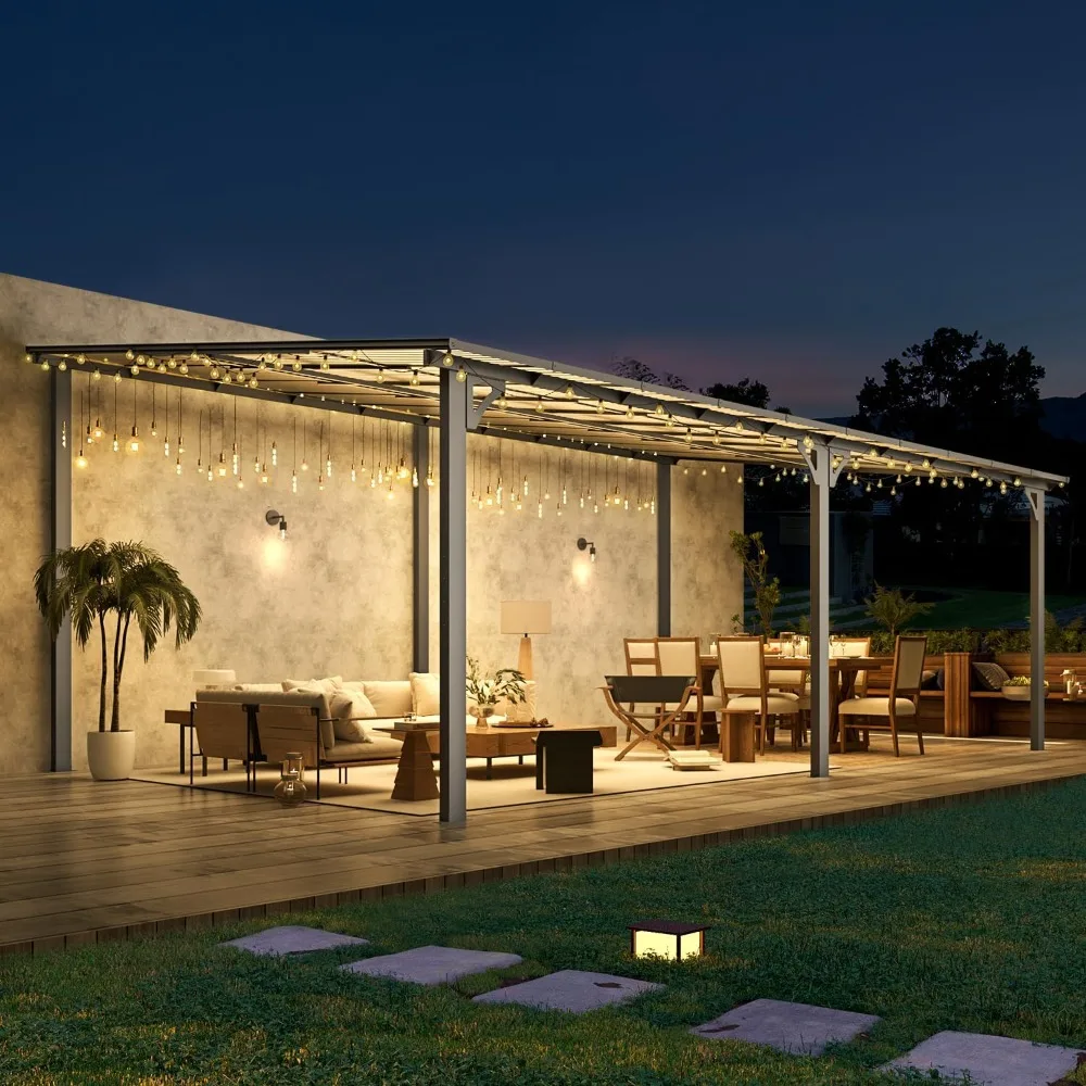 20 'x 12' terrace, large wall mounted hardtop sloping terrace pergola, with a 12 'x 20' clear roof, heavy-duty terrace sunshade