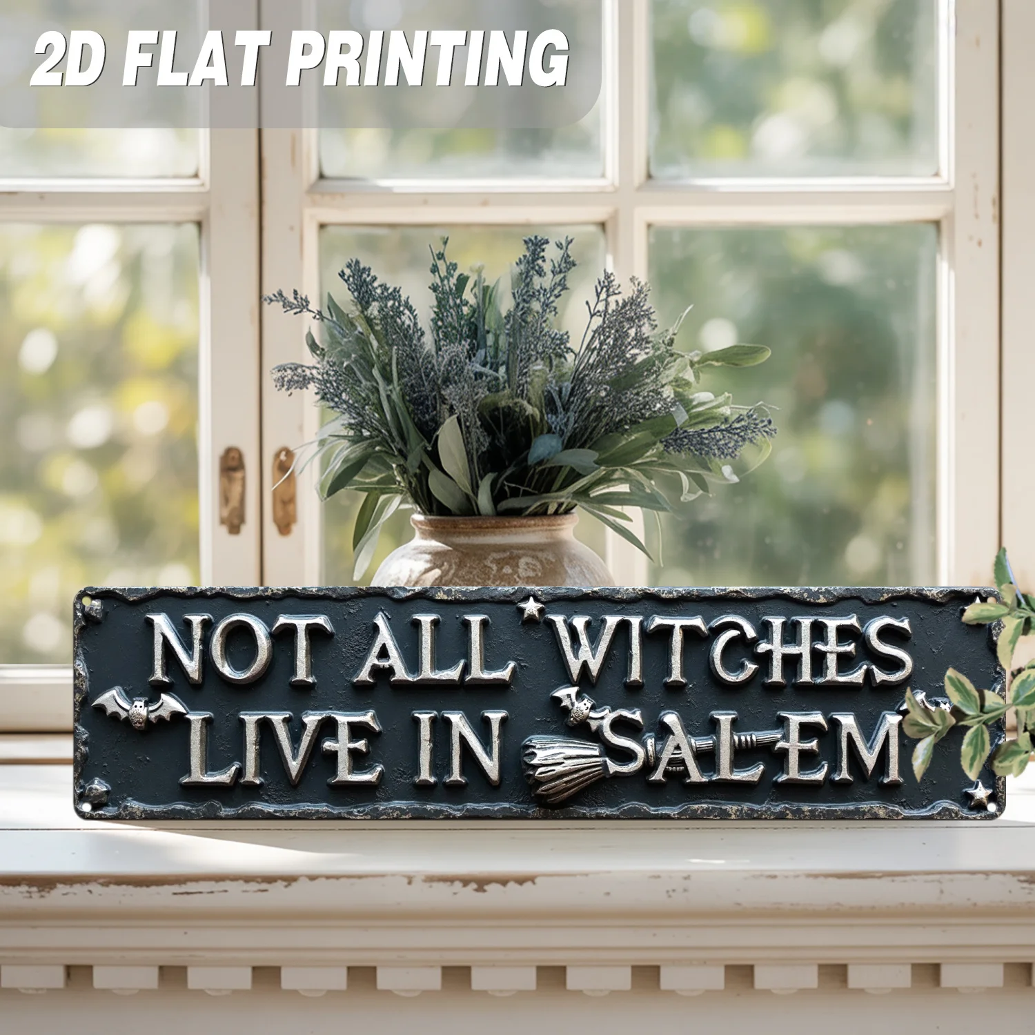 2D Flat, 1pc, Rustic Not All Witches Reside in Salem Metal Sign Halloween Decoration Wall Hanging Vintage Style for Home Decor f