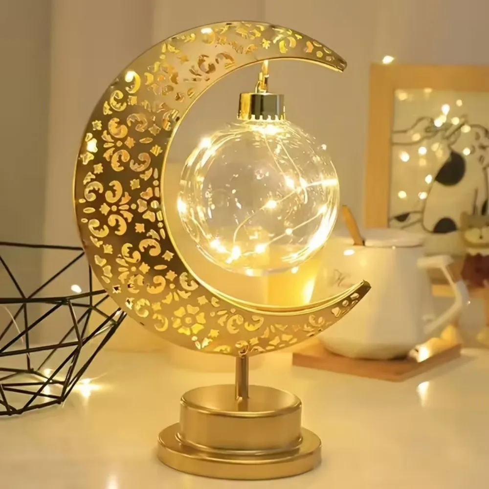 قطعة واحدة من مصباح مكتب LED على شكل قمر مستدير، مدعوم ببطاريات 3AA (باستثناء)، مناسب لغرفة النوم وغرفة المعيشة وديكور رمضان