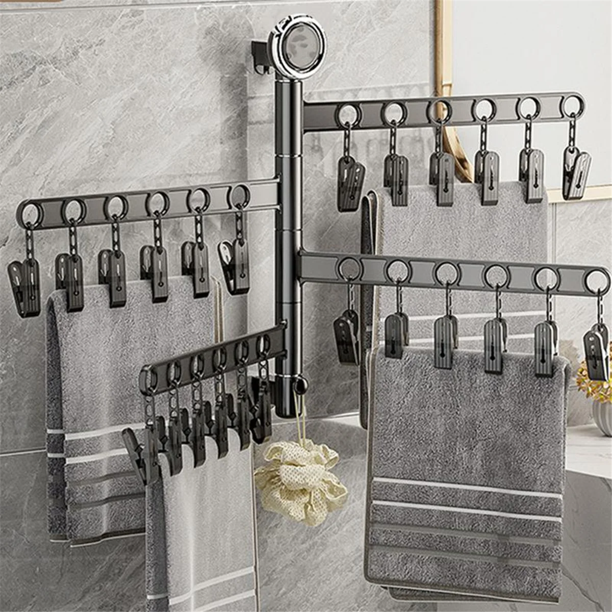 Multi-Functional Drying Rack Socks Underwear Laundry Storage Multi-Clip Wall-Mounted Artifact Balcony Folding Rack A