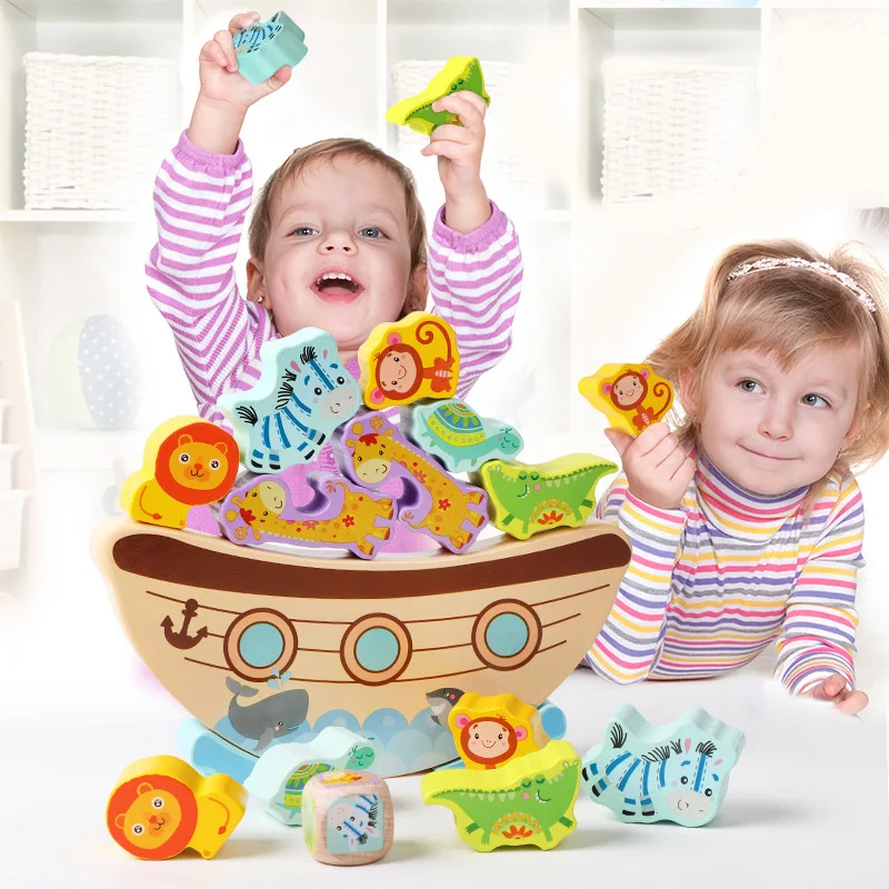 جديد الأطفال التعليم المبكر التوازن اللبنات تجميع المكدس لعبة حيوانات البحر التوازن كتل ألعاب خشبية تعليمية
