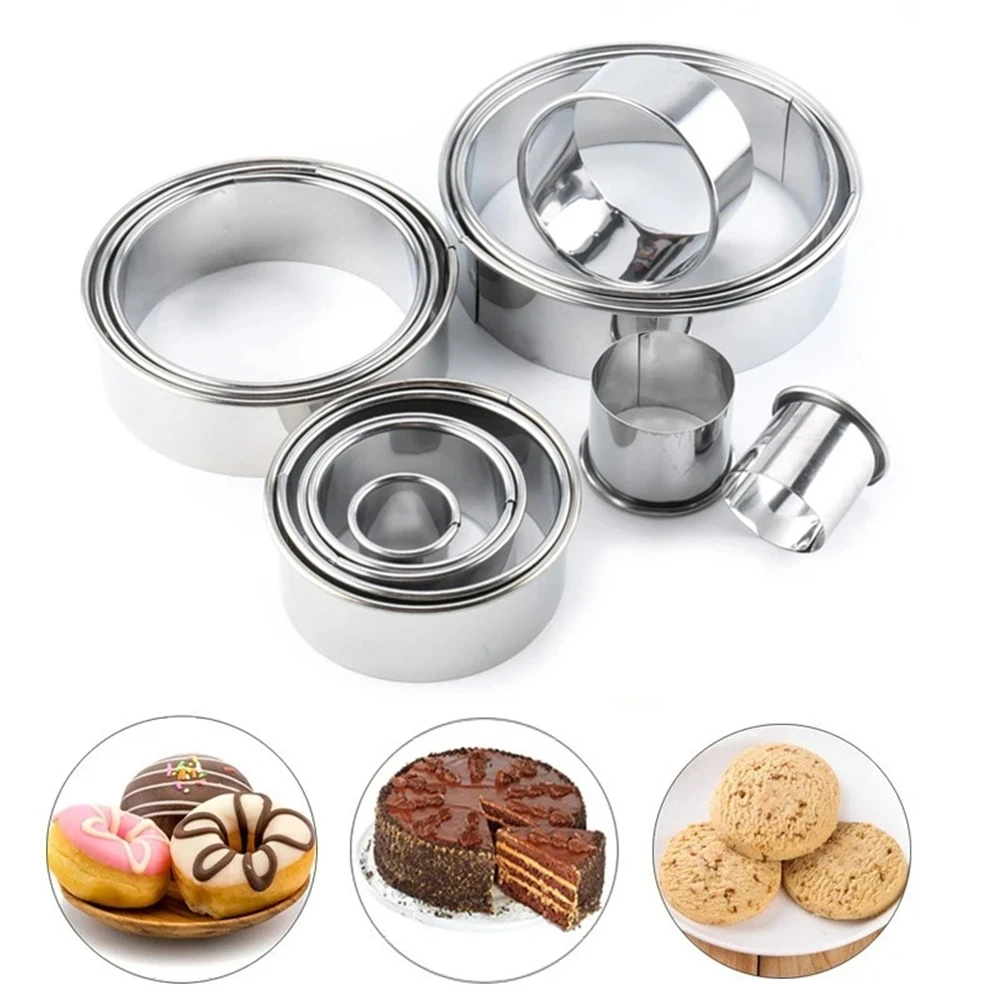 11PCS，Stainless Steel Round Cake Mold Baking Mousse Ring Kitchen Biscuit Mold Set Baking Supplies Set Circular DIY Cooking Tools