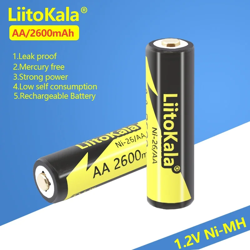 1-16PCS LiitoKala  Rechargeble Battery Ni-26/AA 1.2V 2600mAh Ni-MH  for Camera Anti-dropping Toy Car+   Box