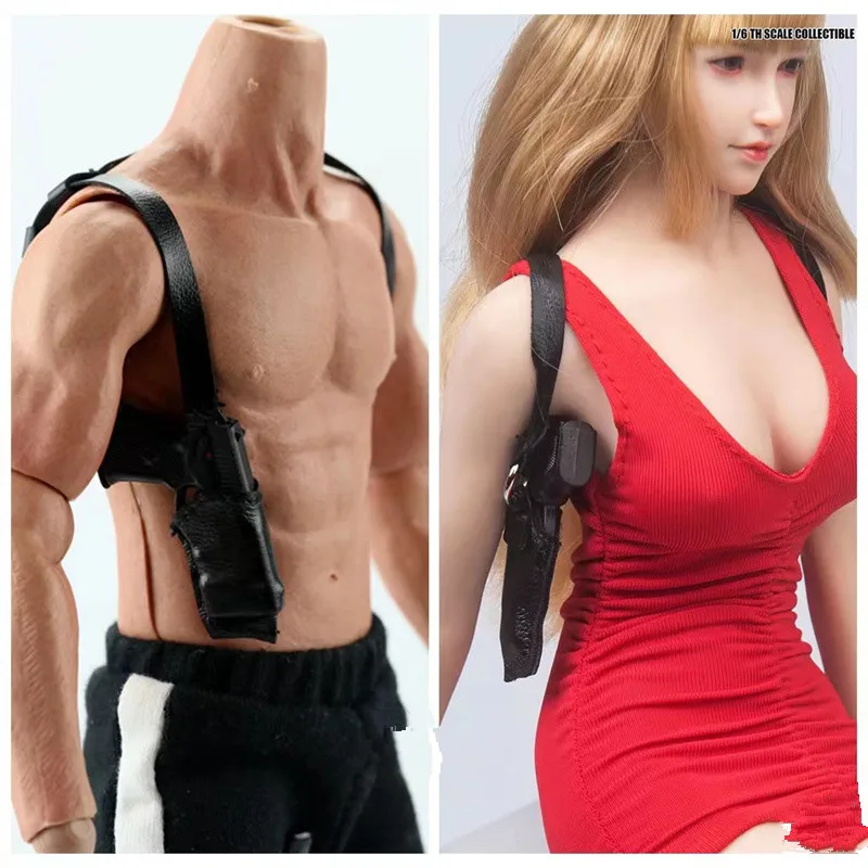 1/6 Scale Model Strap Chest Bag Military Leather Underarm Hidden Tactical Vertical Holster with Gun For 12 Inch  Action Figure