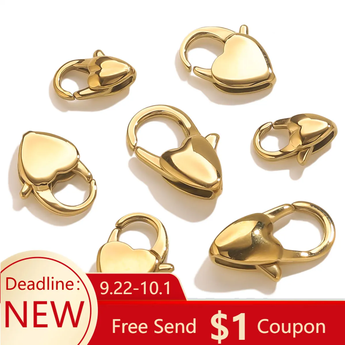 

4pcs Gold-plated PVD Heart-shaped Lobster Clasps Connectors 316 Stainless Steel DIY Necklaces Bracelet Jewelry Making Wholesale.