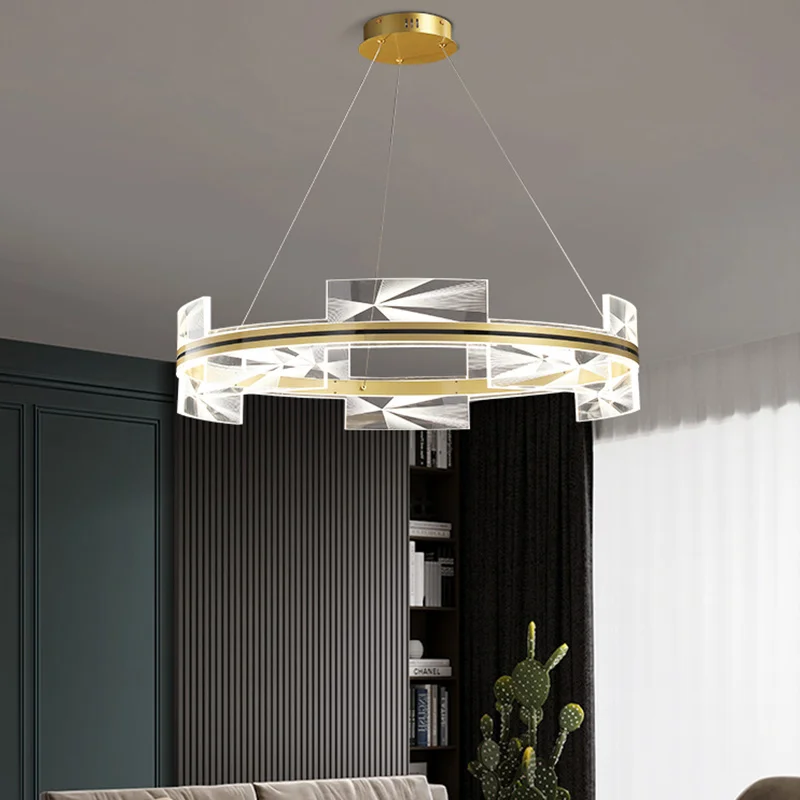 Modern Creative LED Ceiling Chandelier Decorated By Golden Circle Geometric Design Interior Living Room Lighting Chandelier