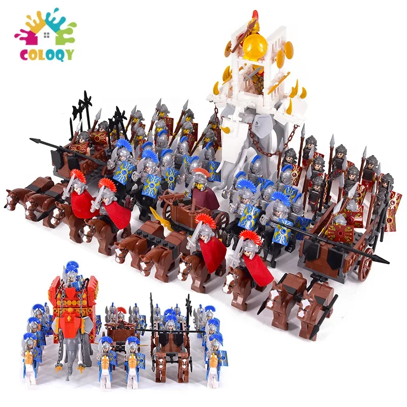 

Kids Toys Roman Empire Building Blocks Red Blue Knight Elephant Soldiers Set Mini Action Figures Toys For Kids Christmas Gifts