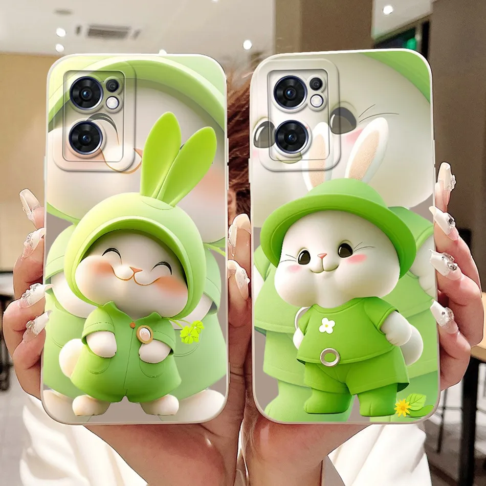 Pour OPPO Reno7 5G CPH2371 mignon lapin chat dessin animé étui pour Oppo Reno 7 5G (global) antichoc souple Silicone coques de téléphone