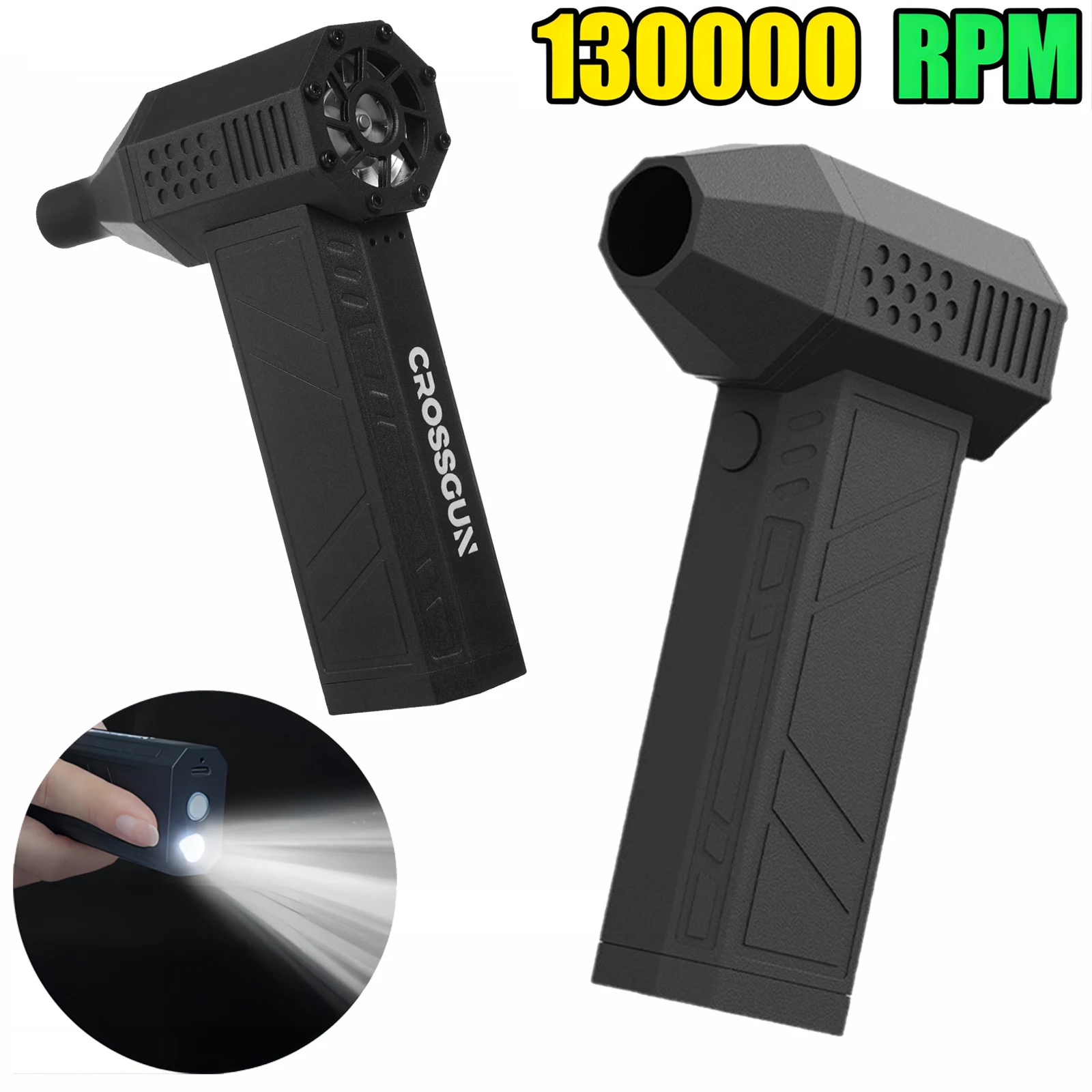 CROSSGUN 130000RPM Jet Turbo King Kong Jet fan adjustable Strong Fan Portable Handheld WithLED Lighting Blowing Dust Elimination