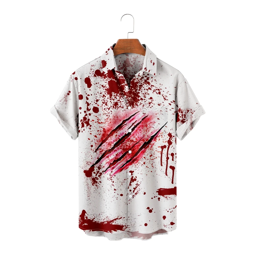 Halloween Design Shirts for Men Blood Claw Print Short Sleeve Summer Beach Vacation Shirt Breathable