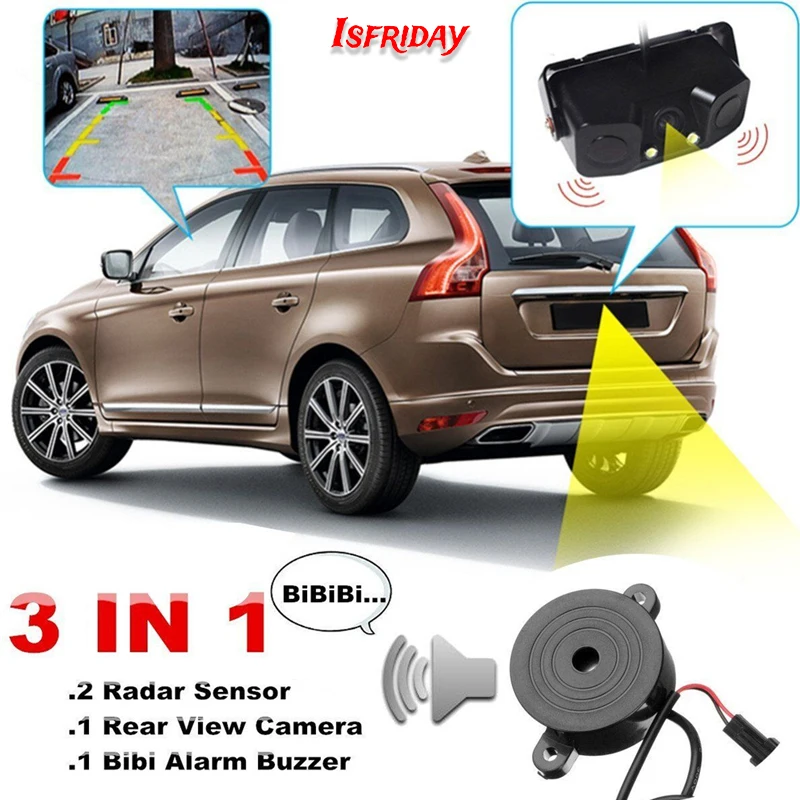 

3 In 1 Radar Parking Sensor Kit Visible LED Backup Monitor Reversing Camera Reversing Radar Buzzer Alarm Display System