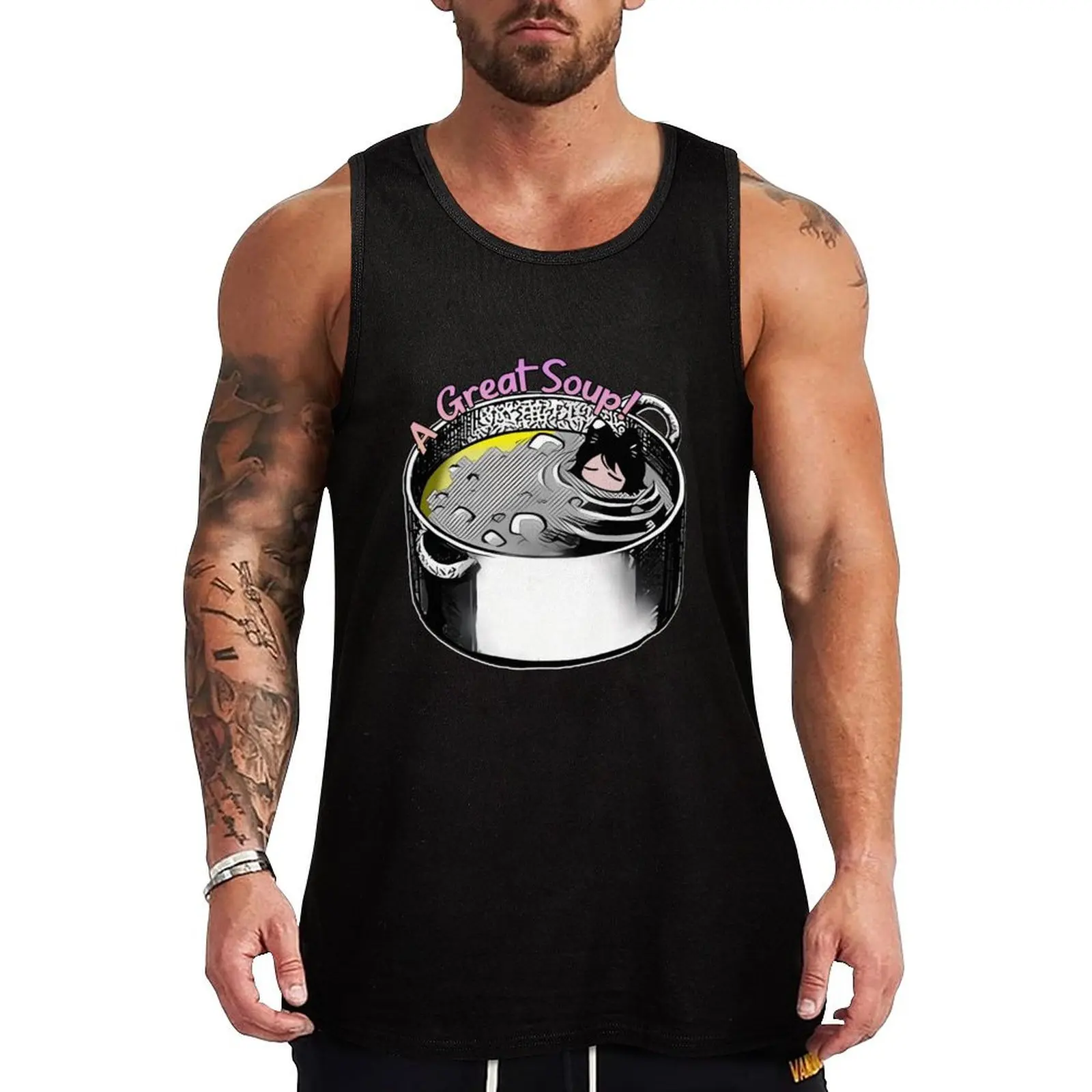 

Dungeon Meshi Catgirl Soup Tank Top bodybuilding t shirt anime t-shirts Male clothes