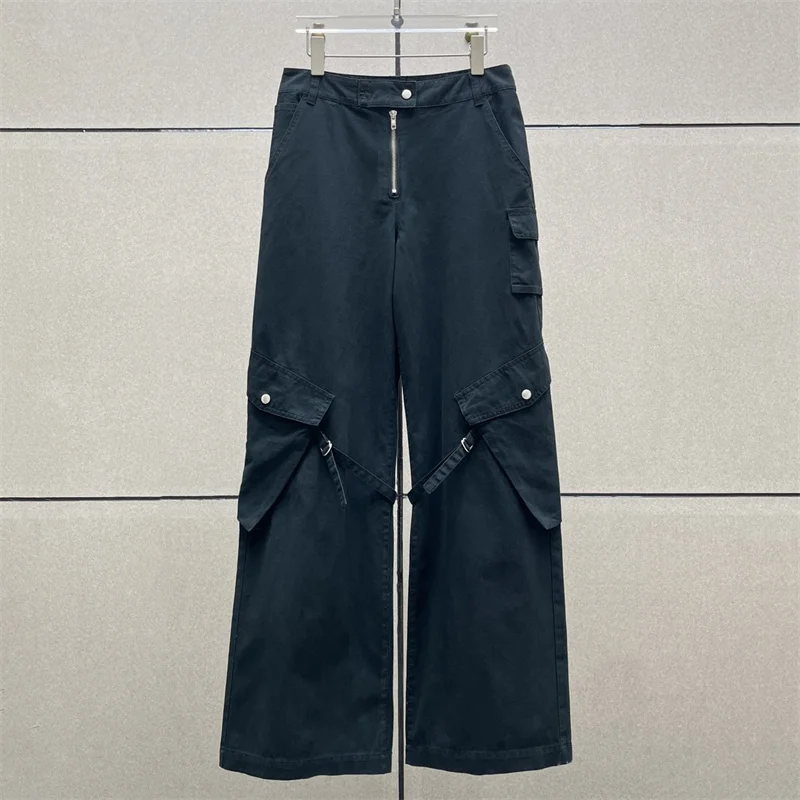 Women\'s pants 2023 New Korean Fashion Women\'s Jeans Multi pocket decorative Cargo pants Pure cotton low waisted wide leg pants