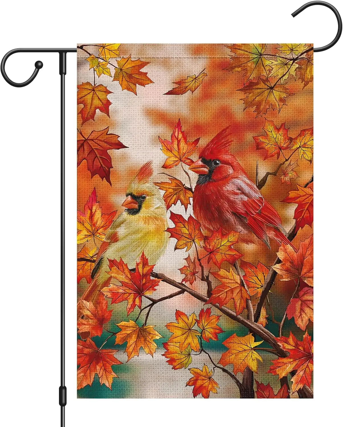 Heyfibro Welcome Fall Garden Flag 12 x 18 Inch Vertical Double Sided Burlap, Autumn Cardinal Garden Flags Maple Leaves Seasonal