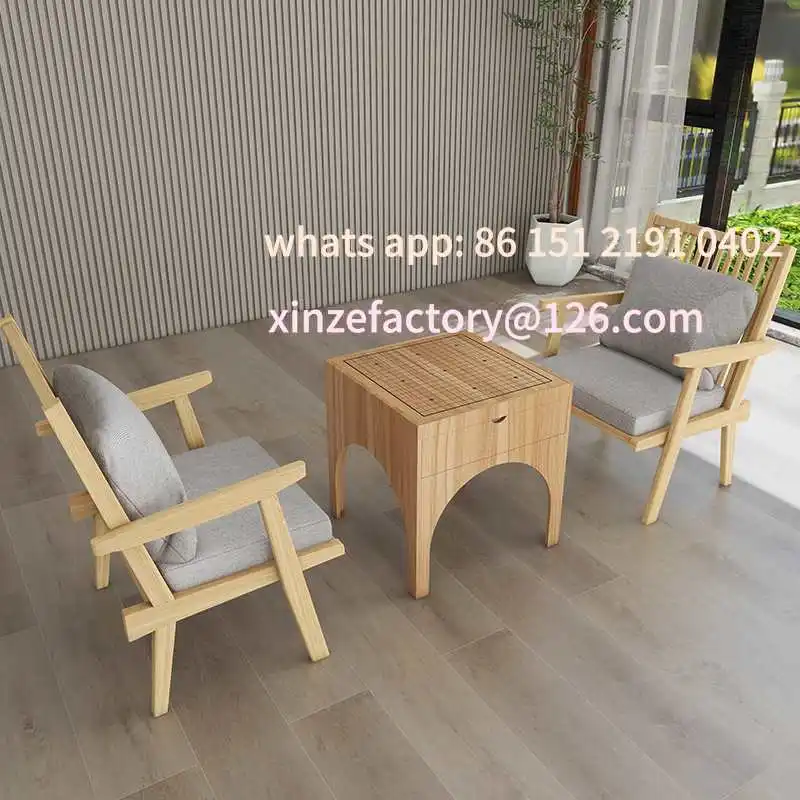 طاولة شطرنج وكرسي قابل للتخصيص، شرفة أرضية فارغة، طاولة ترفيهية من الخشب الصلب، رقعة شطرنج على الوجهين #1