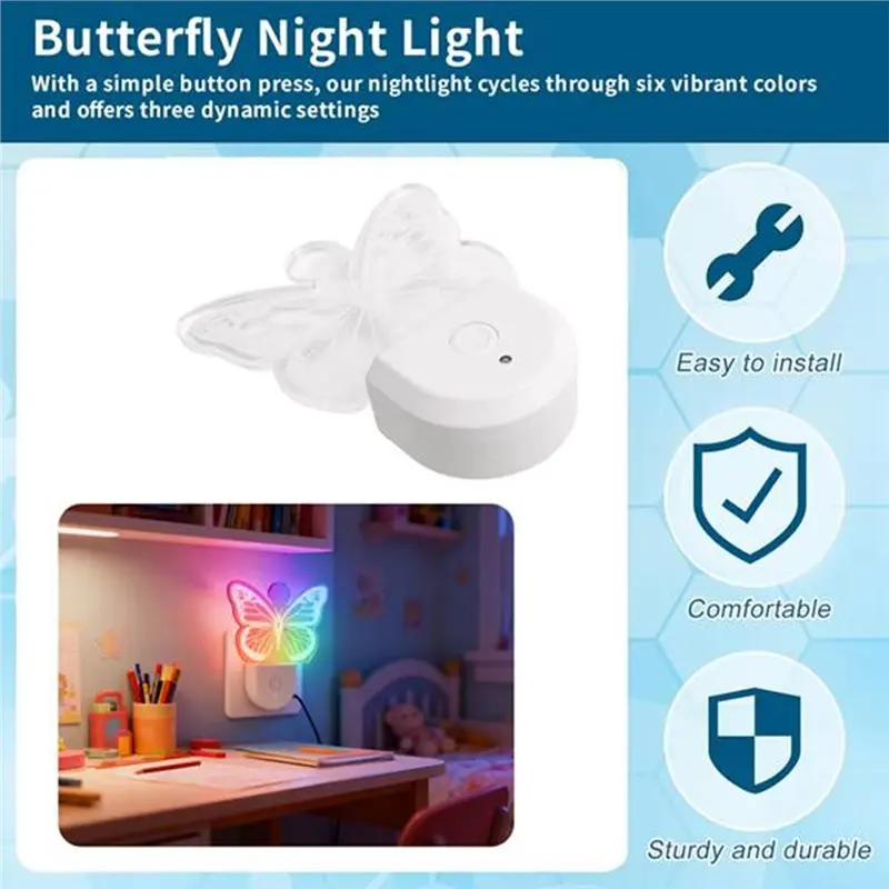 A74E-فراشة ضوء الليل المكونات في جدار اللون تغيير الحضانة ليلة مصباح لديكور الحضانة وهدايا عيد ميلاد المملكة المتحدة التوصيل