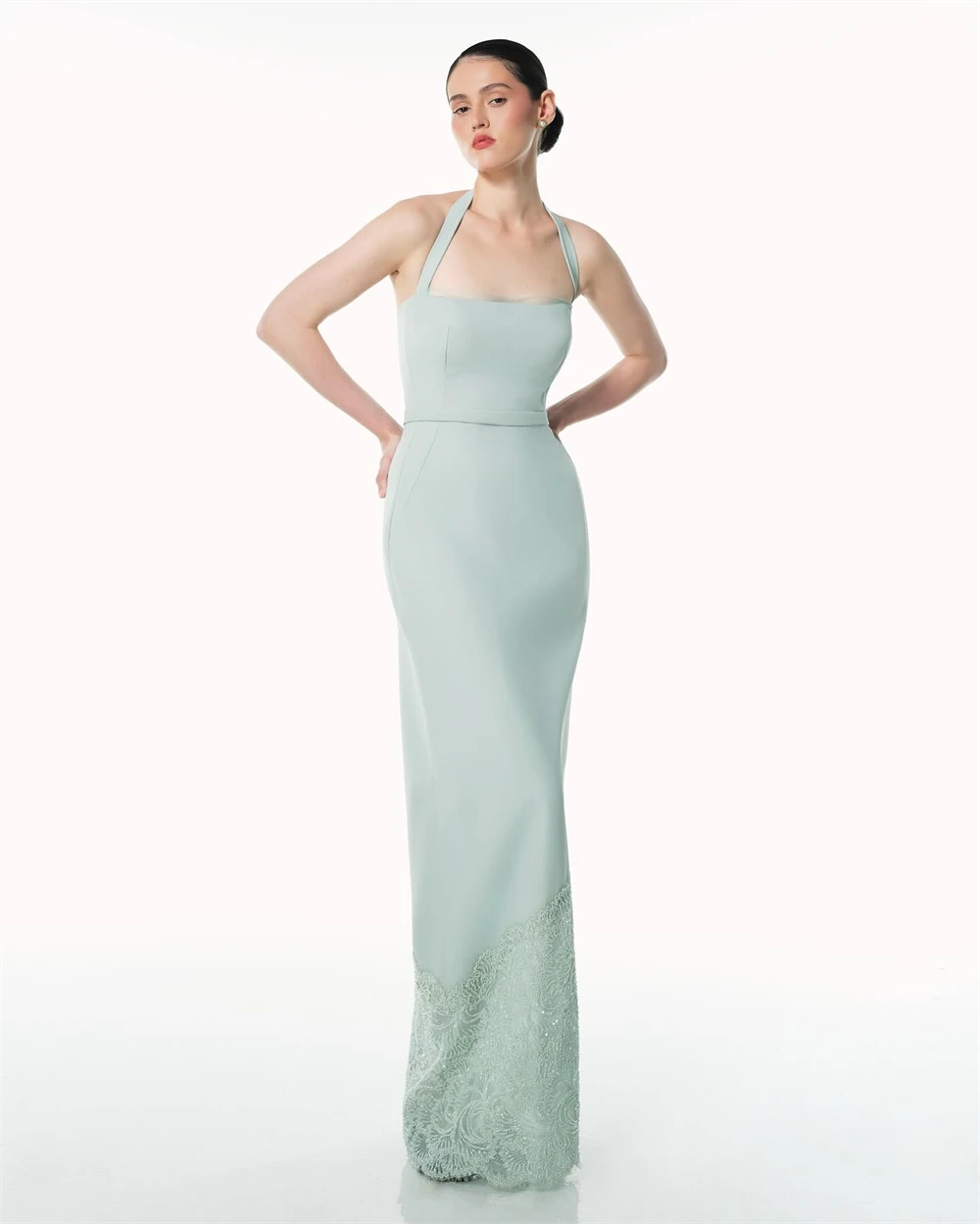 

Customized Temperament Jersey Evening Dresses Soft Halter Sleeveless Homecoming Dresses Elegant Sweep Train Celebrity Gowns