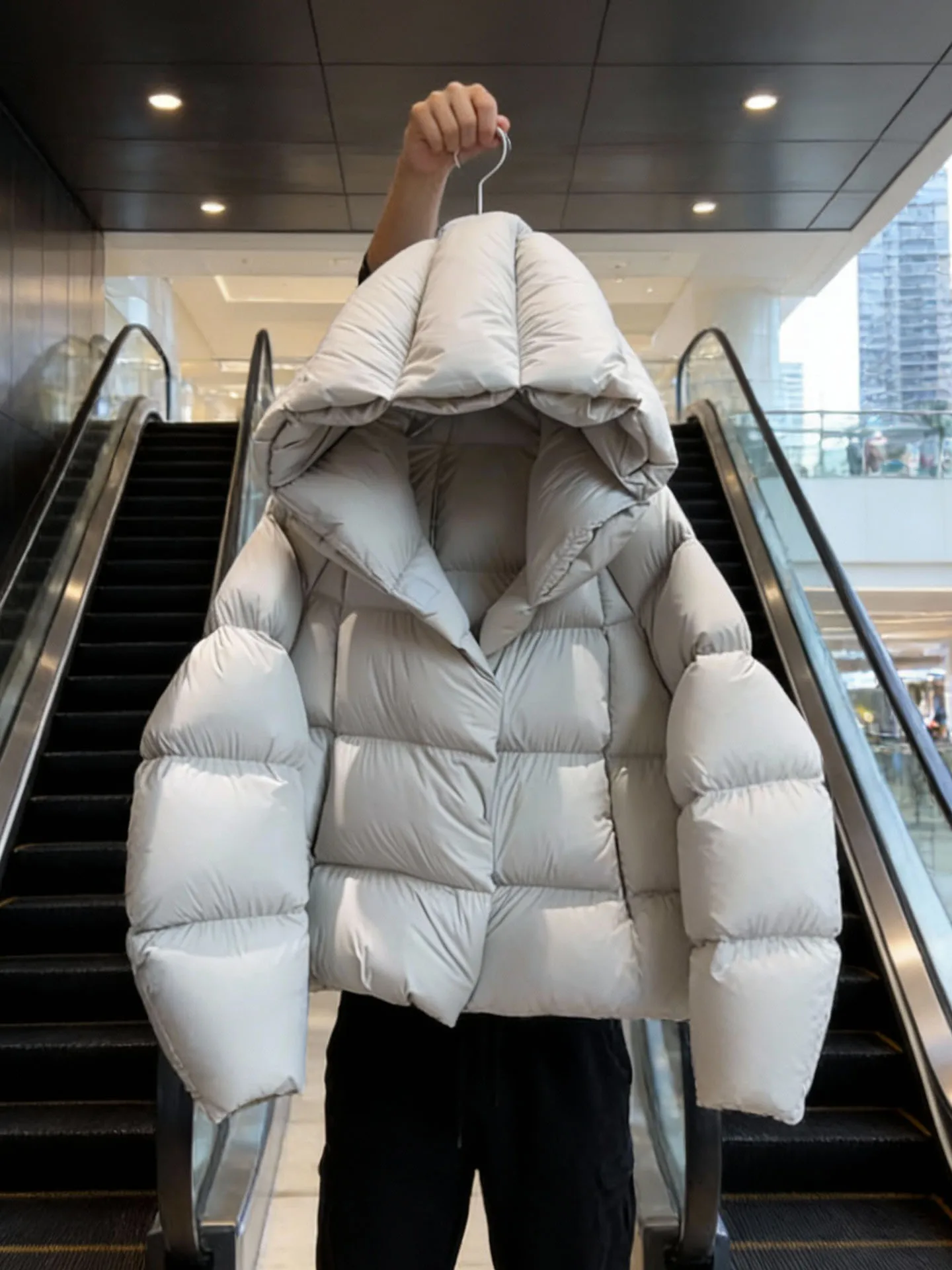 Sli ort Puffer Jaet Women's Faion Korean Version Polyester Fiber White Du down Filling Warmth High Waist Design