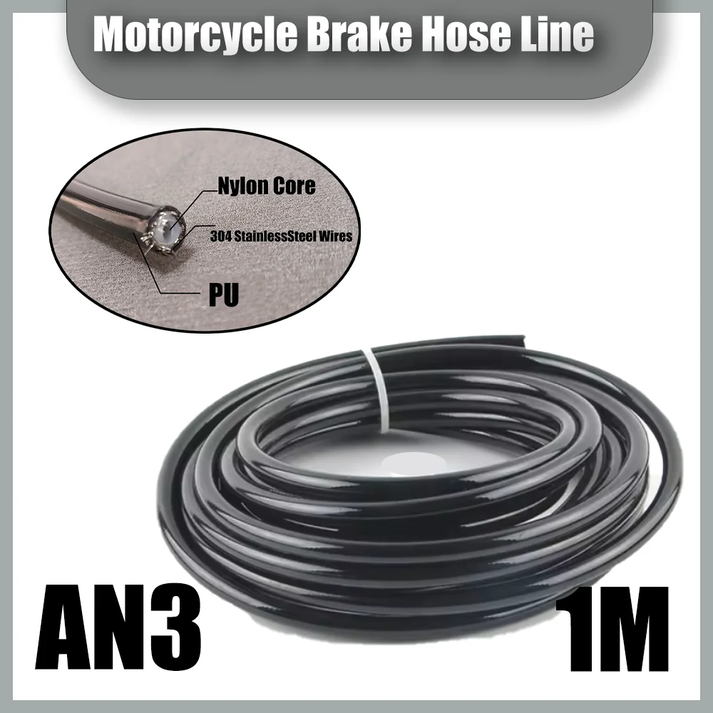 

1M AN3 Motorcycle Braided Stainless Steel + PU+PTFE Brake Line Hose Fluid Hydraulic Hose Dirt Bike Gas Oil Fuel Tube Pipe