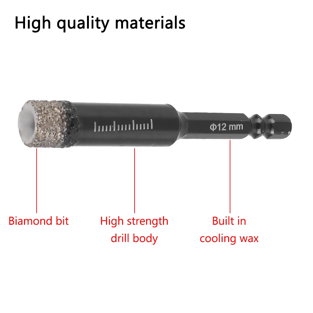 For Marble Brick Ceramic Granite Glas Hole Opener Brazed Dry Drill Bit Opening Hole Hexagonal Shank Drill 5/6/8/10/12mm