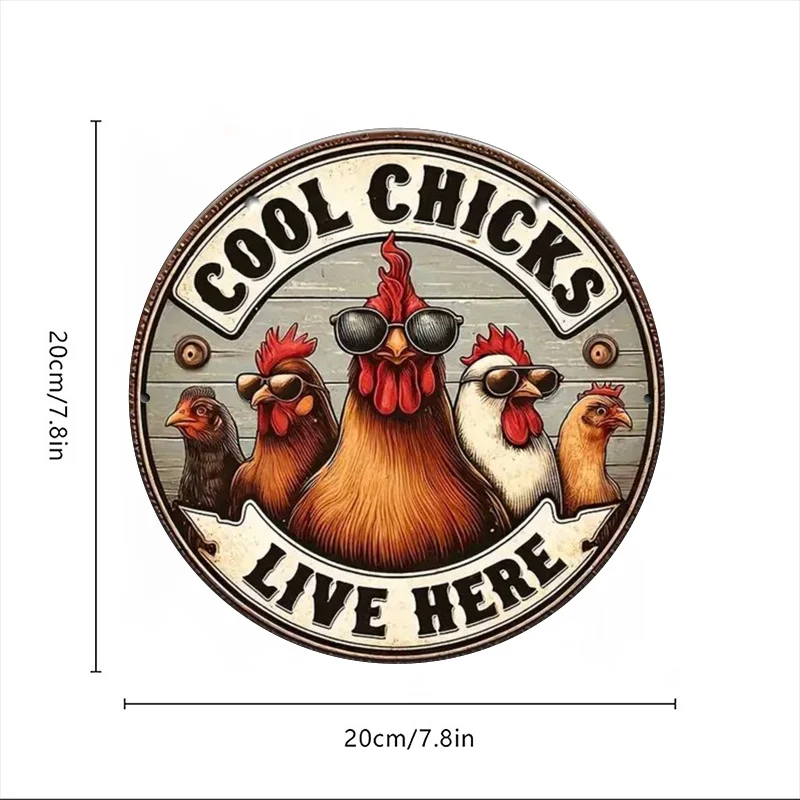 2D Flat, 1pc Round Vintage Wood Chicken Coop Decorative Sign, 