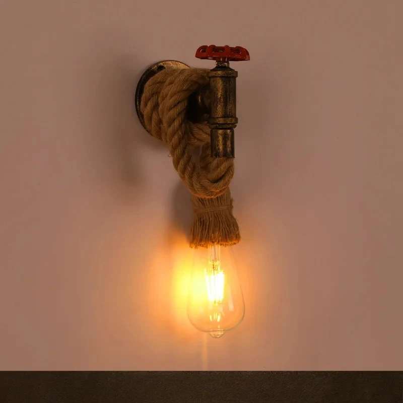

Vintage Creative Hemp Rope Wall Lamp Cafe Restaurant Staircase Aisle Corridor Lamp Industrial Wind Faucet Modeling Light