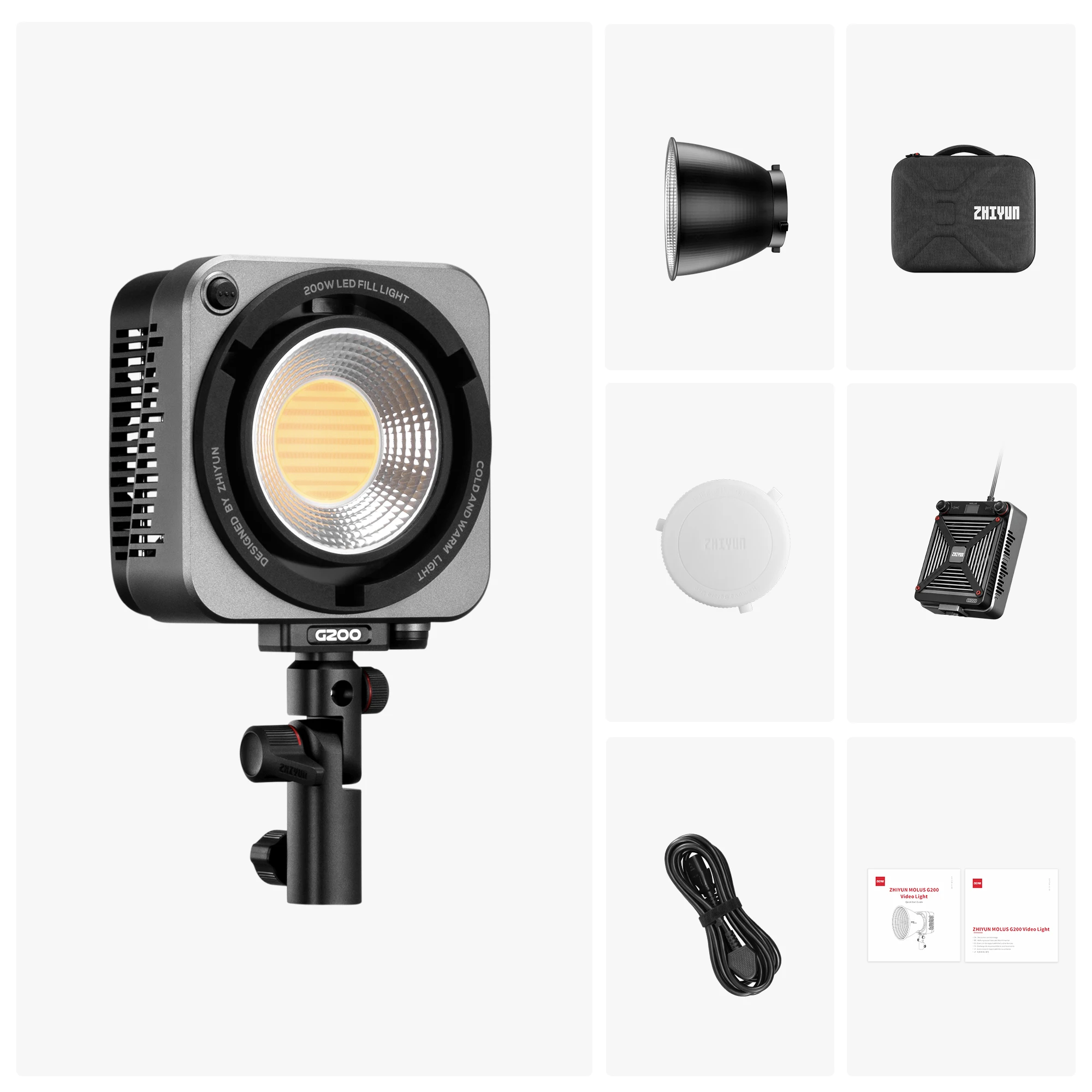 ZHIYUN G200 200W COB lampe d'éclairage de photographie lumière LED pour tiktok Streaming vidéo Studio caméra Photo Youtube