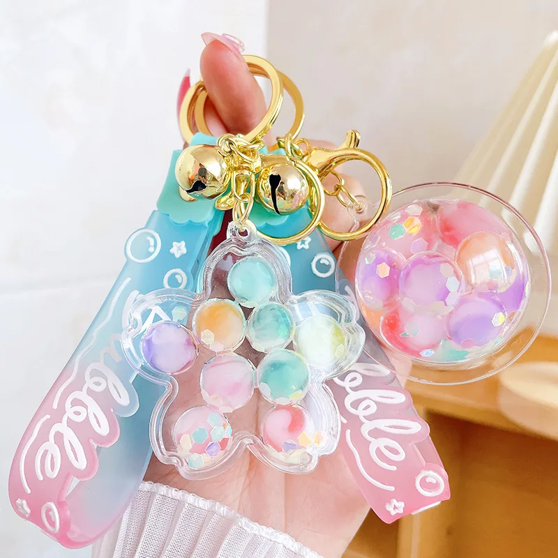 Kawaii Acrylic Keychain for Girls Jelly Beans into Oil Miniature Bright Pendant Bag Charm Creative Gift