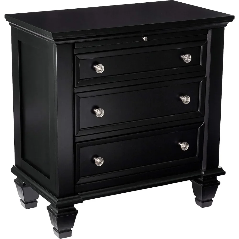 ‎28.88 X 16.25 X 5 Inch Nightstand with 3 Drawers, Round Knobs and Bracket Feet, Wood Nightstand