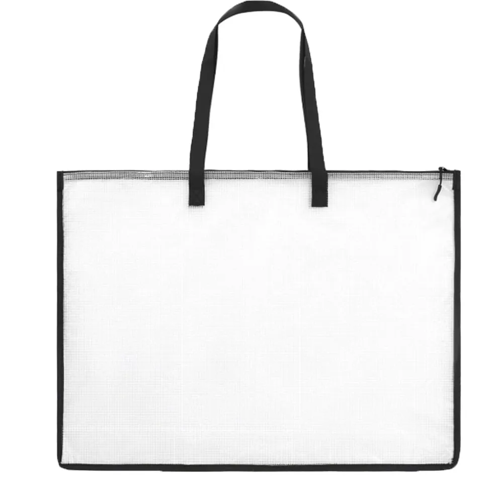 with Zipper and Handle Art Portfolio Bag Large Capacity Multifunctional Project Bag Waterproof Mesh PVC Storage Bag