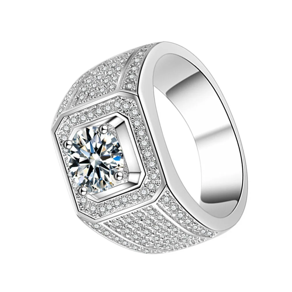 Plating White Gold Zircon Ring For Men Size 7 Shiny Crystal Rhinestone Durable Ideal For