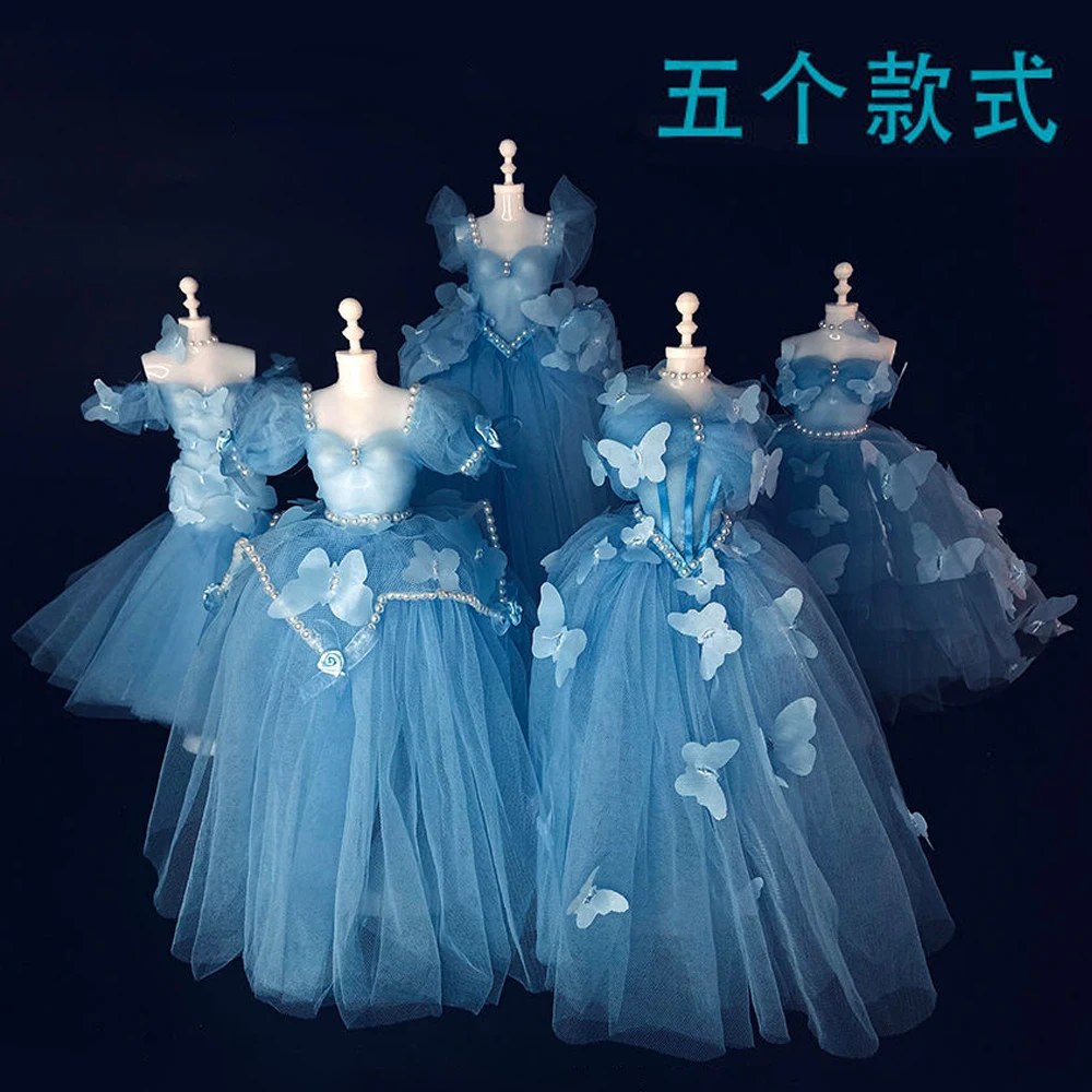 27 centimeter high children's handmade DIY creative clothing design material package, blue princess skirt toy set, 5 pieces