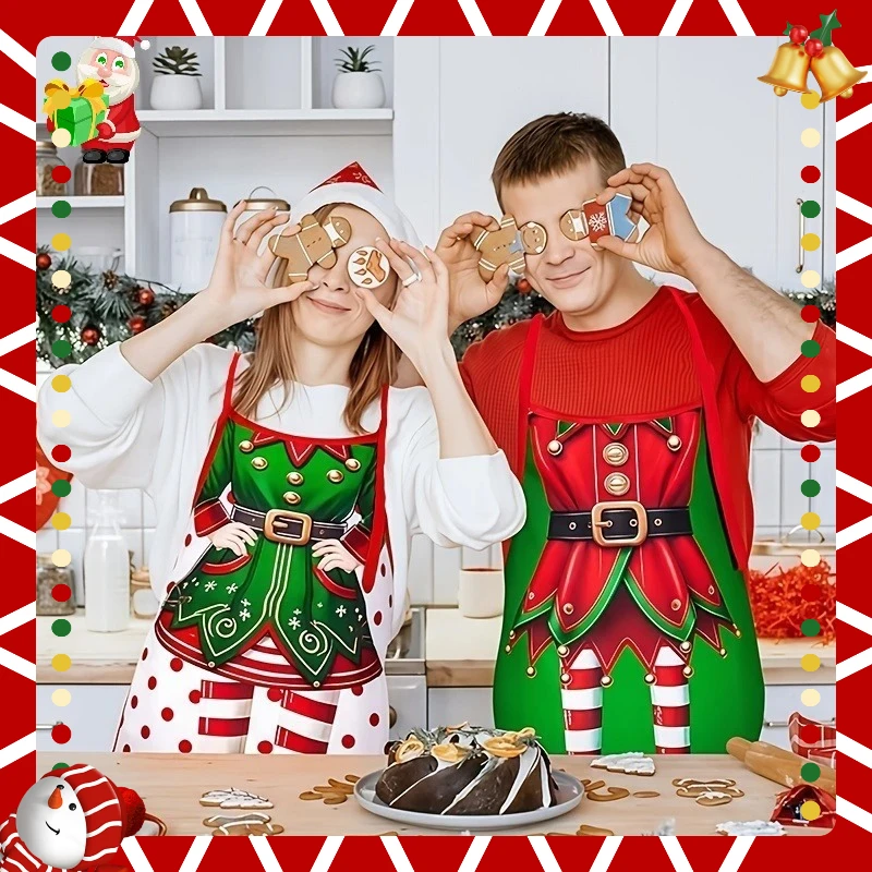 

Set of 4 Christmas Decorative Aprons Santa Claus Theme Creative Playful Kitchen Wear for Holiday Decoration