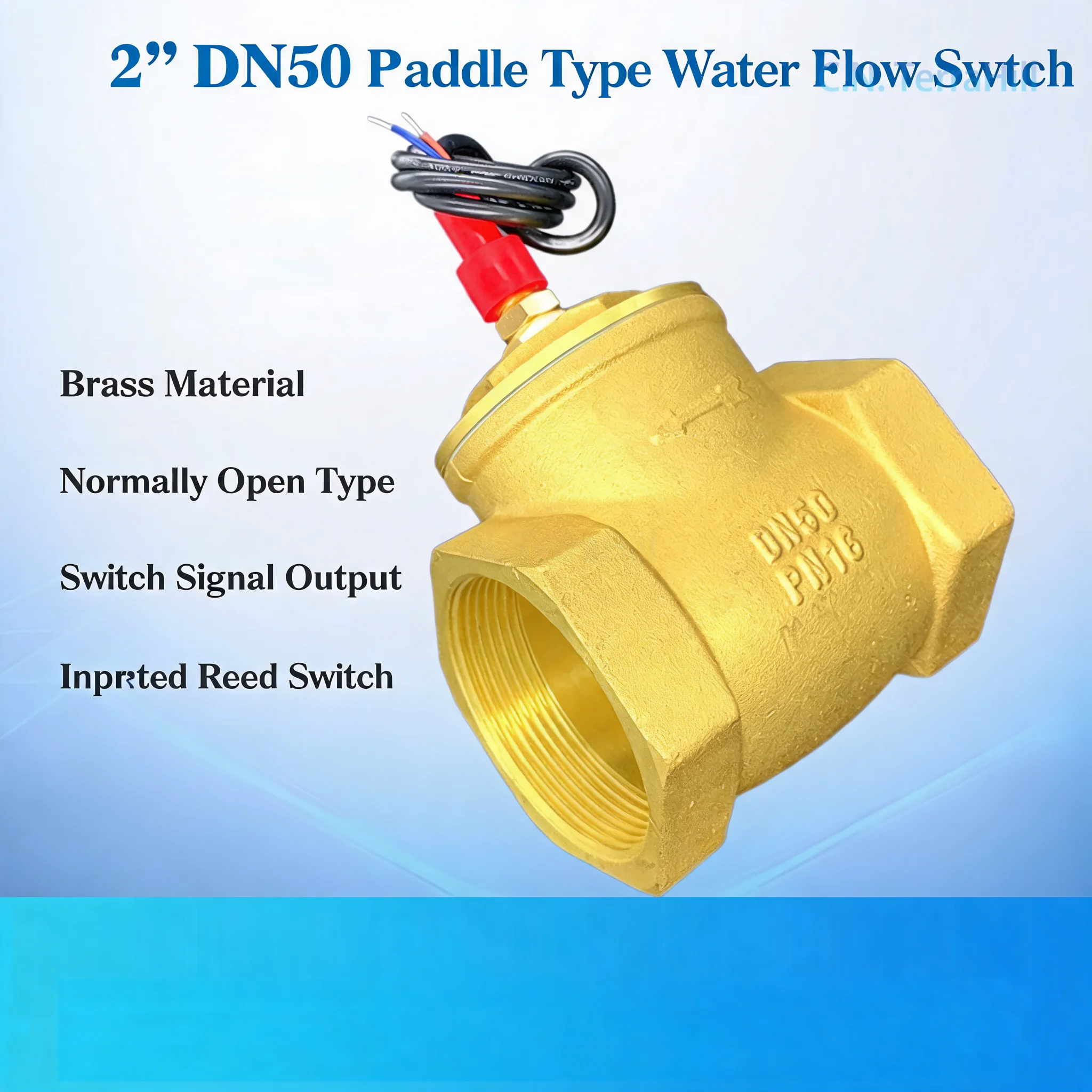 Brass Water Flow Sensor Switch 2 inch DN50 Flap Type Normally Open Contact for Large Flow Control