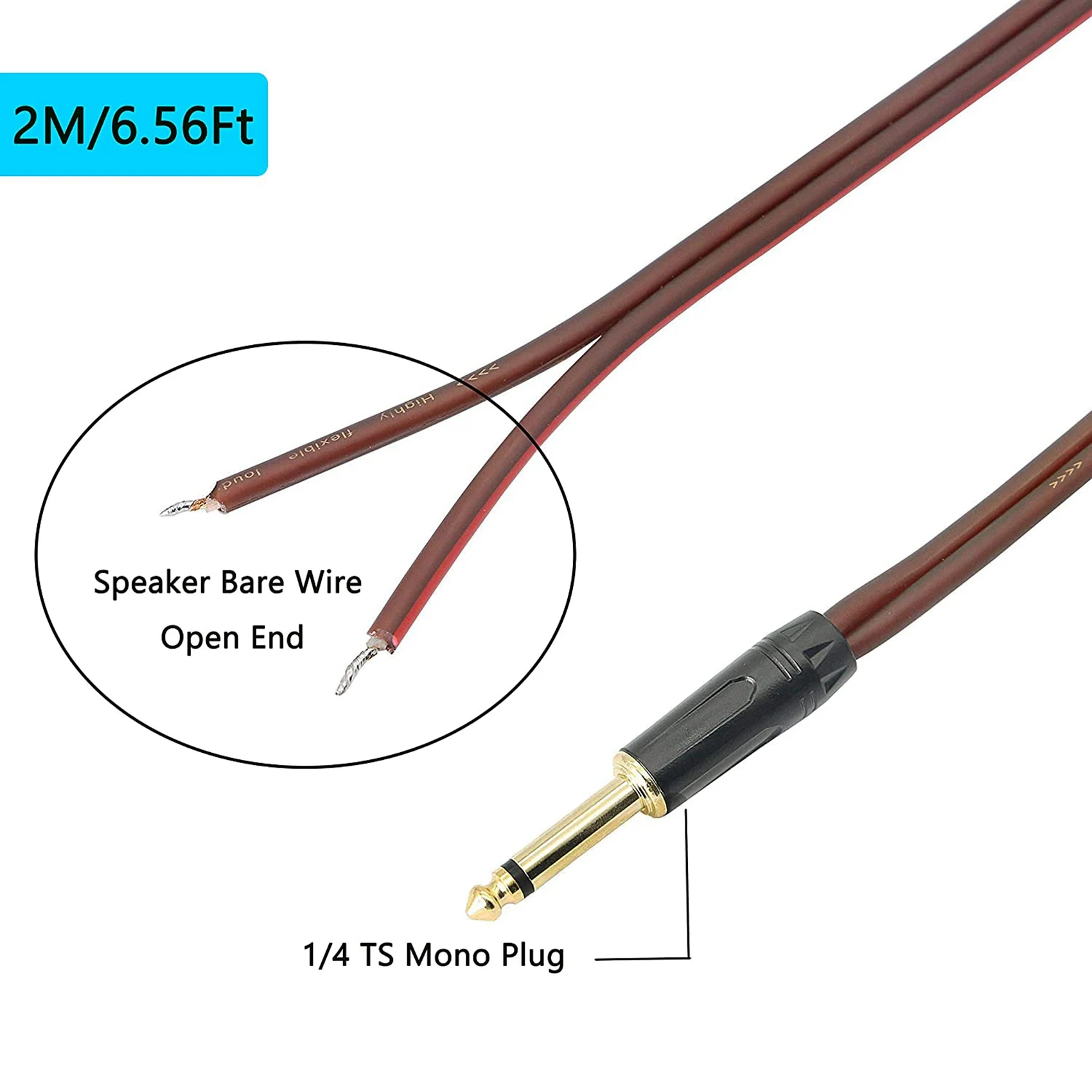 1/4 para alto-falante fio desencapado, cabo de áudio para adaptador mono macho de 6.35mm substituição de extremidade aberta alto-falante hifi ofc banhado a ouro