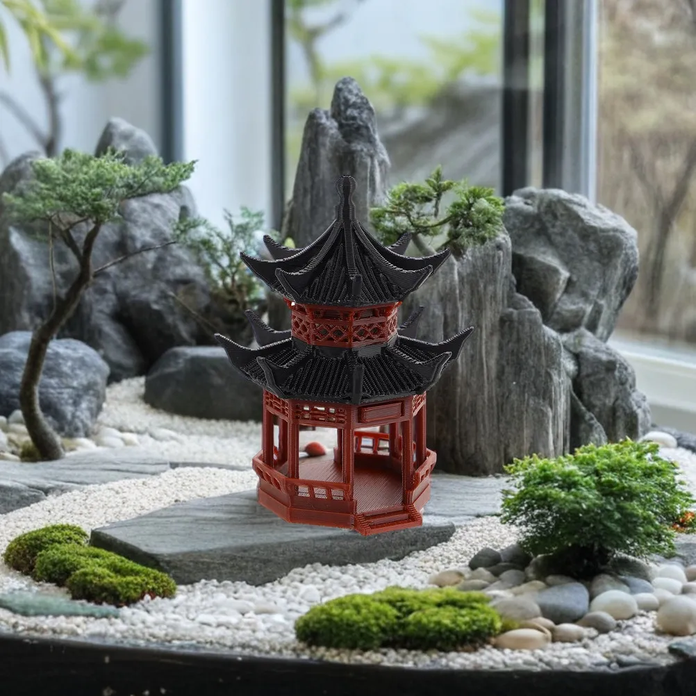 Miniature Pagoda Pavilion for Diorama Makers to Improve Visual Interest, Brown Plastic Bonsai Terrarium Decor, 1 Pc