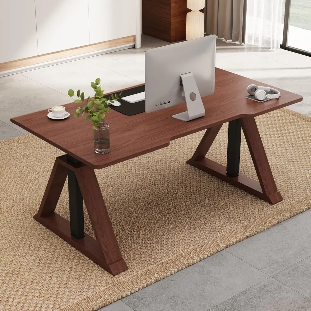 

60 x 30 Inch Oak Executive Standing Desk, Dual Motor Electric Height Adjustable Desk, Computer Desk for Home Office and Writing
