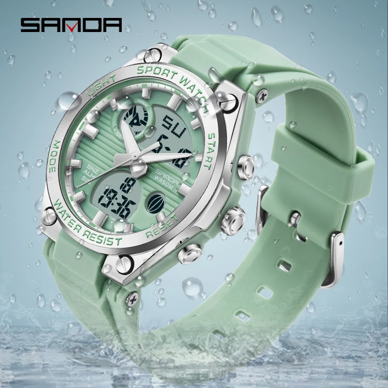 Sanda-reloj Digital para mujer, pulsera deportiva electrónica con doble pantalla LED de cuarzo, resistente a 50 metros, estilo G, 6067