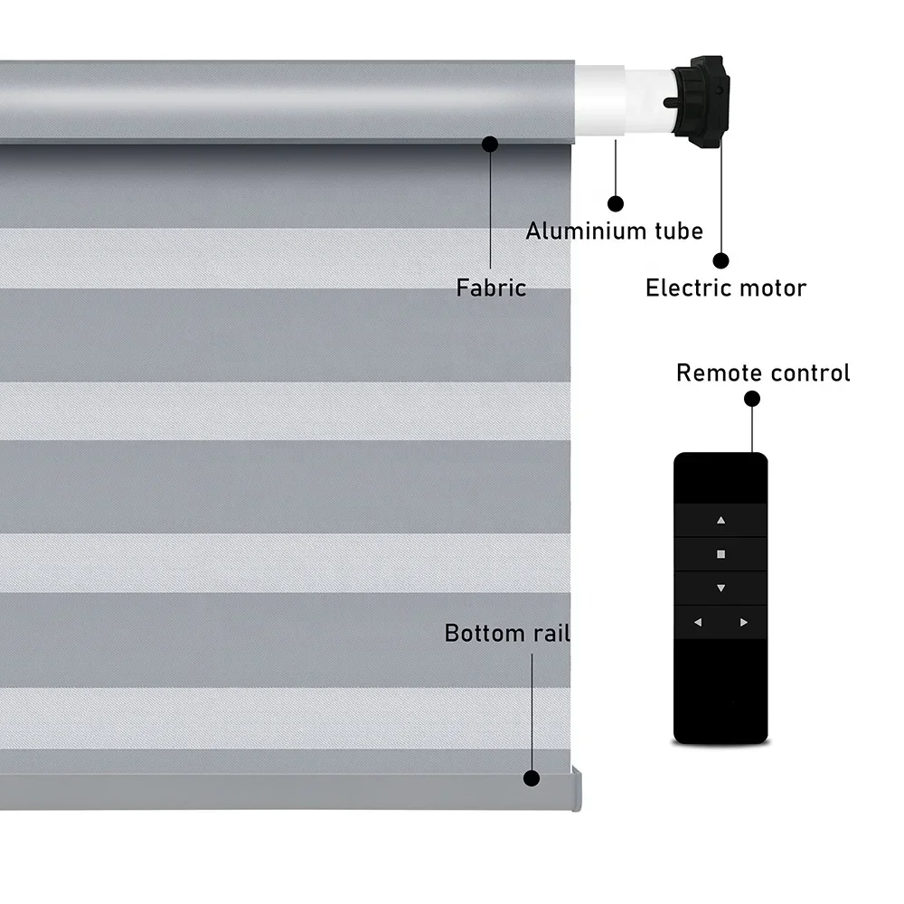 Control Blackout Motorized Dual Modern Electronic Motor Roller Shade Zebra Blinds for Window