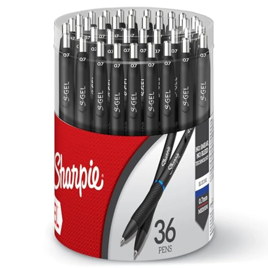 

S-Gel Pens, Medium Point 0.7mm,Blue Gel Ink, 36 Count - Writing, Note-Taking, Office Supplies, No Smear, No Bleed