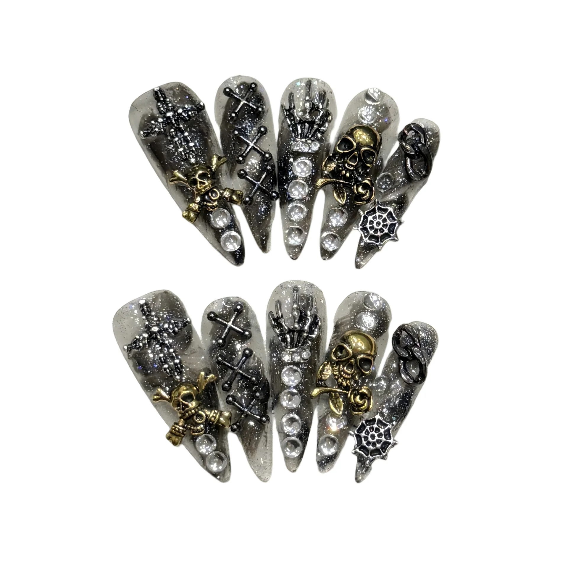 

Halloween Handmade Retro Punk Style Three-Dimensional Ghost Hand Skeleton Wearable Nail Art (202)